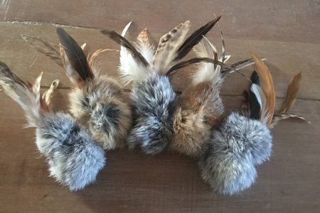 Birbit, Natural Rabbit Fur & Feathers Cat Toy, Handmade Cat Toys, 5 per pack