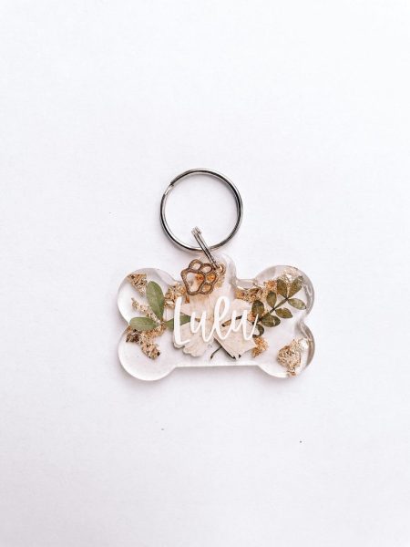 Resin Dog tag, Flower dog tag, Cute dog tag, Circle tag, Unique tag, Dog lover, Flowers, Resin, Gold, Cute gift ideas
