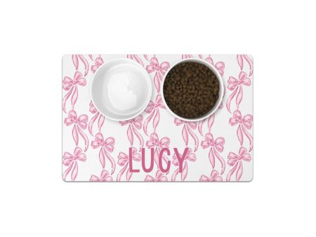 Personalized Bow Pet Mat With Name Custom Pet Placemat Pink Coquette Dog Gift For New Puppy Gift Custom Bowl Mat For Cat Gift For Pet Lover