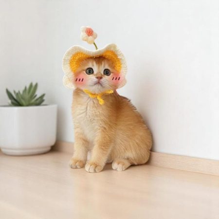 Cute Flowers Crochet Cat Hat, Handmade Kitten Dog Adjustable Headwear, Elasticity Knitted Hat Pet Accessories, Gift for Pet